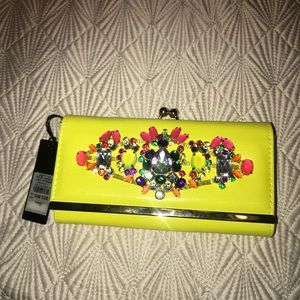 Neon yellow clutch wallet purse with embellished